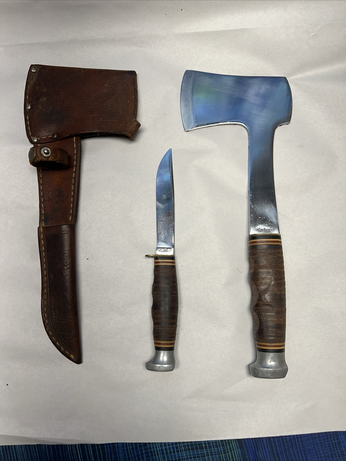 VINTAGE KABAR Knife hatchet Set Original Tooled Leather Sheath Hatchet KABAR eBay