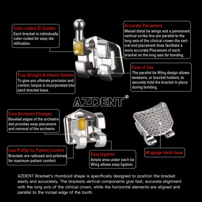 Parentesi Graffe Ortodontiche Attacchi Ortodontici Autoleganti In Metallo AZDENT - Parentesi Graffe Roth/MBT .022 Con Ganci, Per Laboratorio Staffe Dentali ROTH MBT .022 - Foto 3