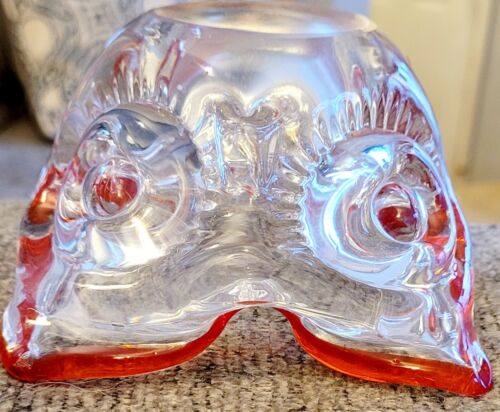 Vintage Art Glas Rechteck Eule Aschenbecher/Süßigkeiten Geschirr roter Rand MCM Murano? - Bild 5 von 7