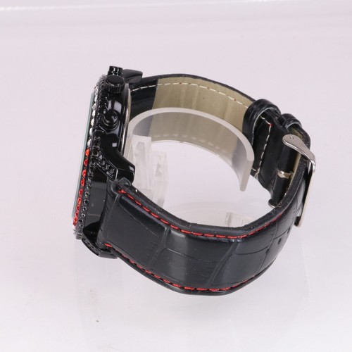 Geneva Platinum  Hip Hop Clubbing Black Leather Band New Clear & Red Crystals - Picture 7 of 15