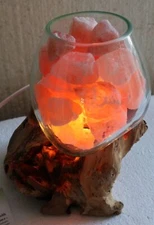 Lamp Of Salt Unrepeatable Made Glass Blown On Wood Natural