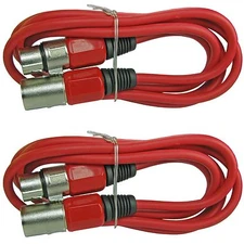 2 RED 10 ft foot XLR 3pin male to female shielded mic microphone extension cable