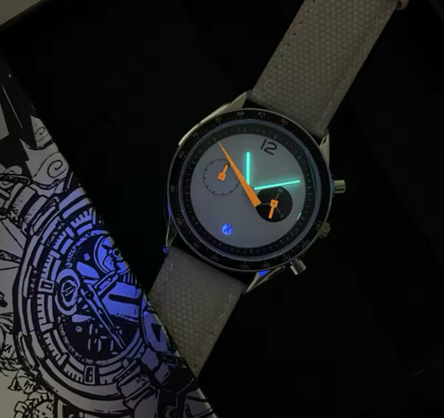 FUTURE SILVER SCI FI WATCH SCIENTIST MOON SPACE CHRONOGRAPH VK73 LEATHER STRAP - Picture 1 of 4