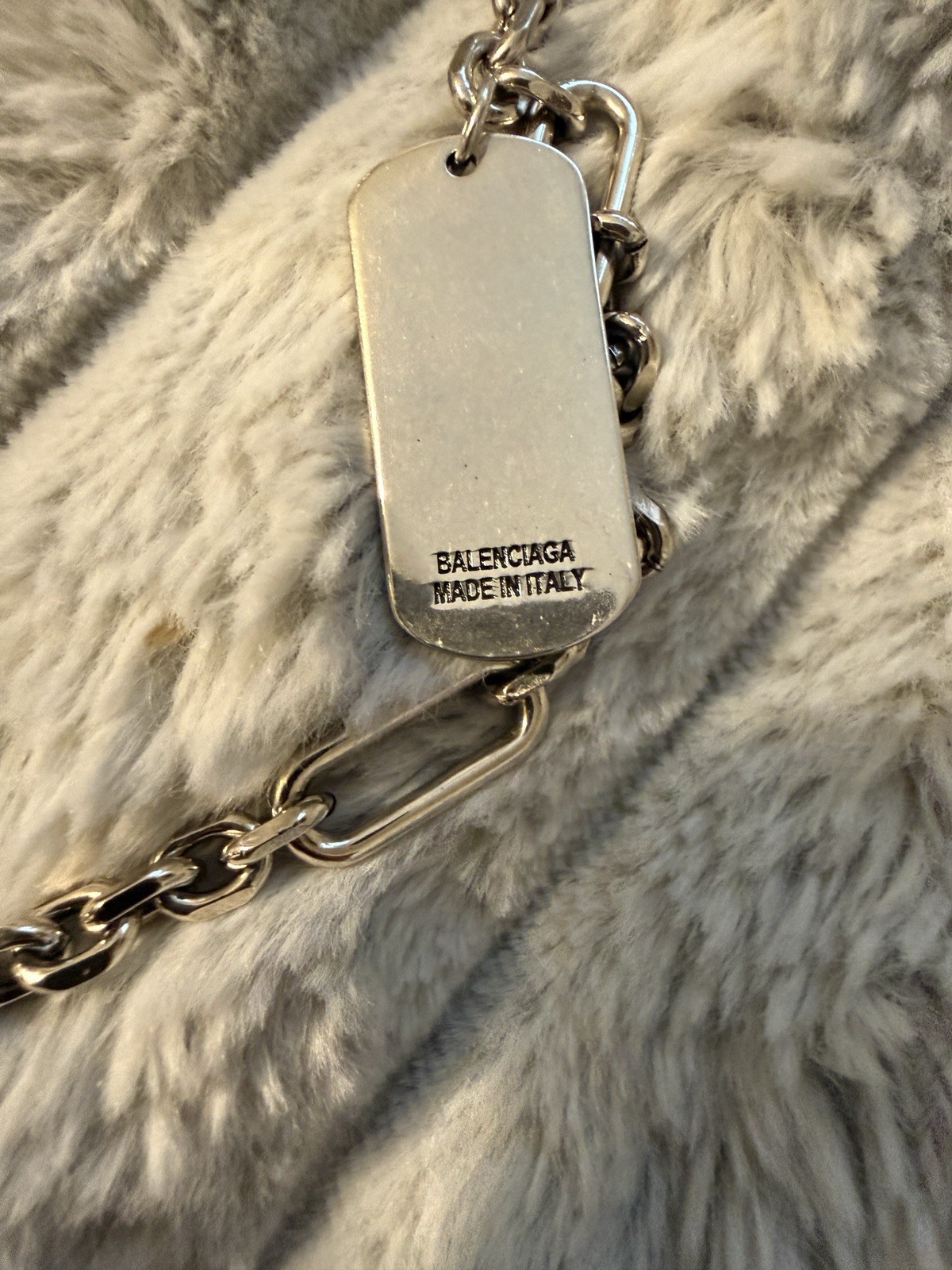 Pre Owned Balenciaga Silver Dog Tag Necklace with Thick Clip thumbnail 3