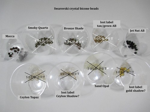 Swarovski crystal bicone beads in brown tones 1/2, various sizes