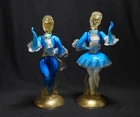 MCM Murano Blue and White With 24K Gold Accents Pair of Goldoni Dancers