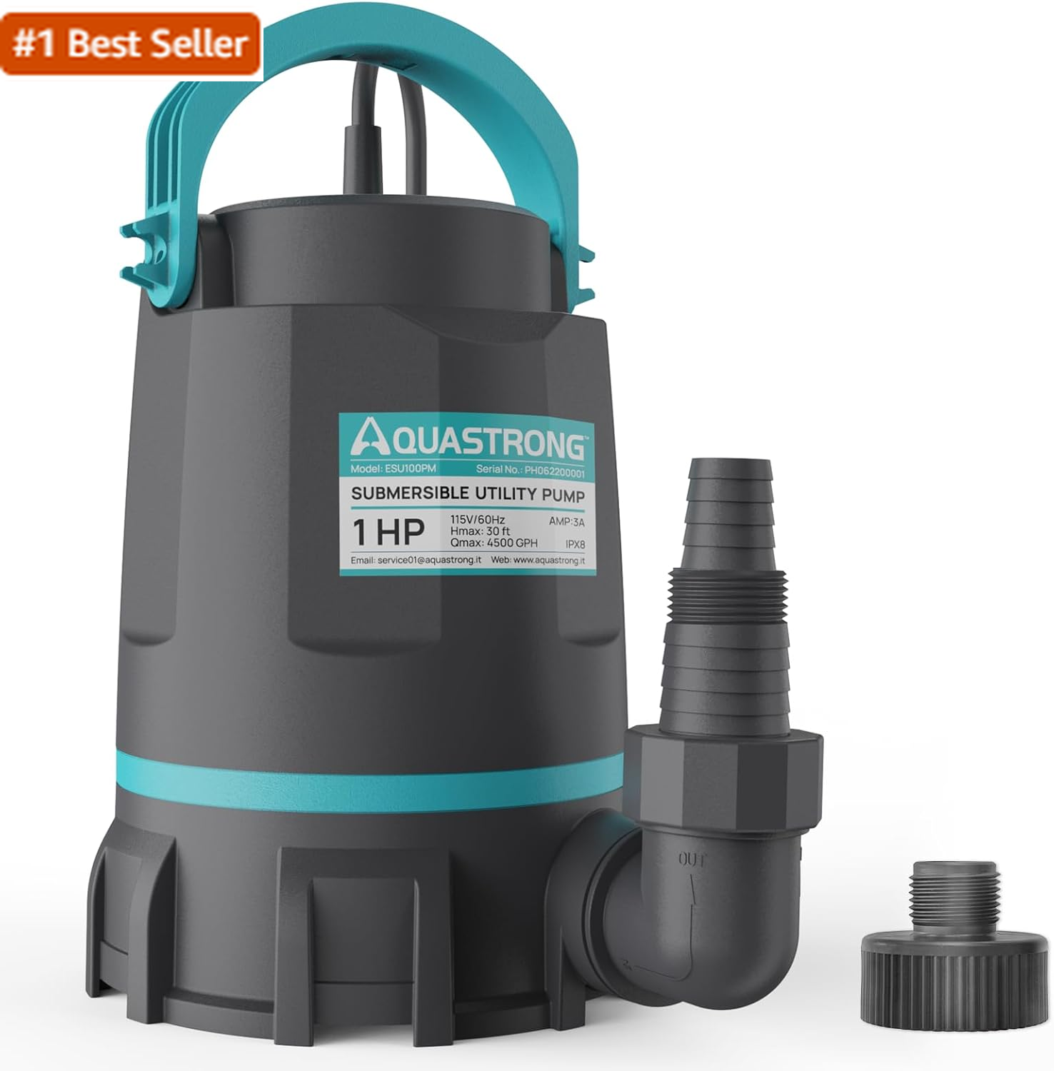 Aquastrong 1 HP 4500 GPH Submersible Sump Pump Thermoplastic Portable Water Pump