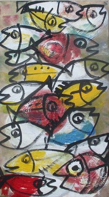 Fische bunt Acrylbild 70x40 cm -Sonja Zeltner-Müller Düsseldorf
