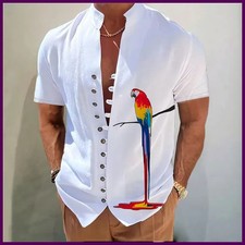 2025 Men Shirts New Print Button Shirt Fashion Stand Collar Loose Fitting Men's