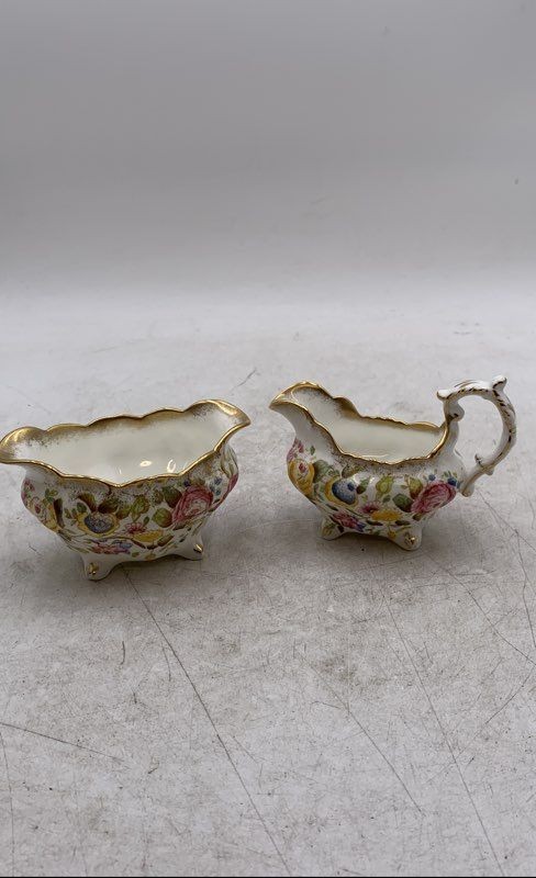 Vintage Hammersley Gold Trim Bone China Queen Anne Mini Creamer & Sugar Bowl Set