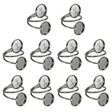 10Pcs Ring Blank Adjustable Finger Ring Blank Base 12mm Silver Black