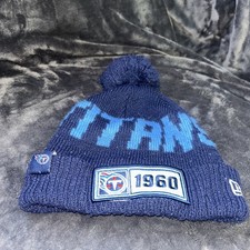 Tennessee Titans NFL Pom Beanie Knit Hat Navy Blue Winter Cuffed 1960 Logo Cap