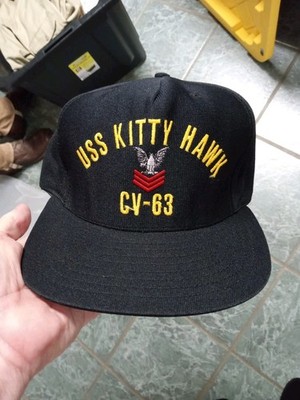 Vintage USS Kitty Hawk CV-63 1961 to 1991 Hat Cap Blue Yellow Made In USA UNWORN