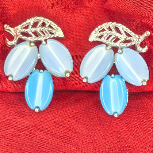 Vintage Lisner Clip-On Earrings Blue Thermoset Plastic Fruit Berry 1950s