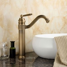 Tall Antique Bronze Vessel Sink Faucet Bathroom Mixer Tap Single Handle High Arc