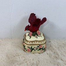 Elegant Red Bird Music Box with Floral Accents