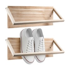 Wall Mounted Shoe Rack Collapsible Wooden Shoe Shelf Space Saving Wall Mount