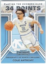 2020-21 Contenders Draft Playing The Numbers Game COLE ANTHONY #10 Orlando Magic