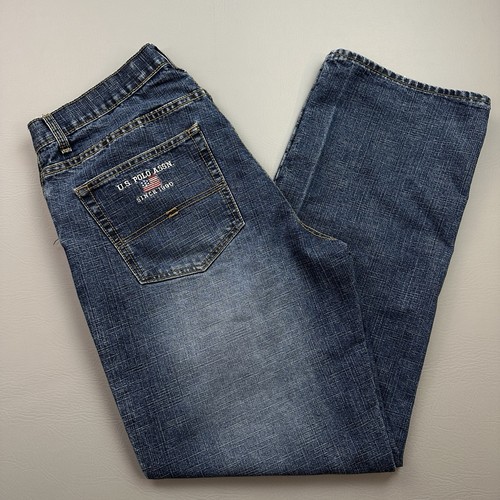 Vintage US Polo Assn Jeans Mens 34x32 34x31 Dark Wash Baggy Skate Jorts Y2K