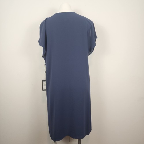 Adrianna Papell NWT Cold Shoulder Asymmetric Drape Navy Blue Dress Women's 12 - Picture 2 of 9