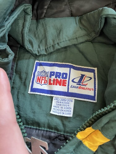 Giacca con cappuccio vintage Green Bay Packers logo 7 giorni di gioco puffer adulto 3XL *LEGGI - Foto 7 di 9