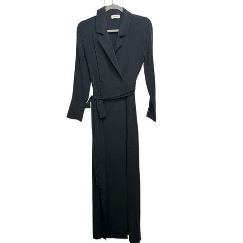 L'Agence silk wrap dress XS Long tall Black Long sleeves Side slits womens