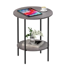 Side Table,Round End Table with 2 Storage Shelves| Compact Side Tables for Li...