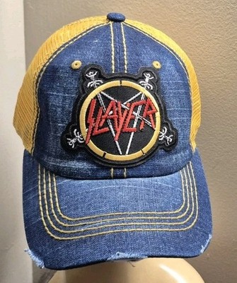 Slayer Hat Soft Distressed Cotton Blue Jean & Wheat Mesh Adjustable Hat