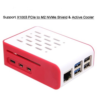 ABS Case Support Active Cooler & X1003 PCIe to M2 NVMe Shield for Raspberry Pi 5