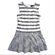 J Crew Textured Cotton Striped Nautical Drop Waist Pleated Tennis Preppy Dress