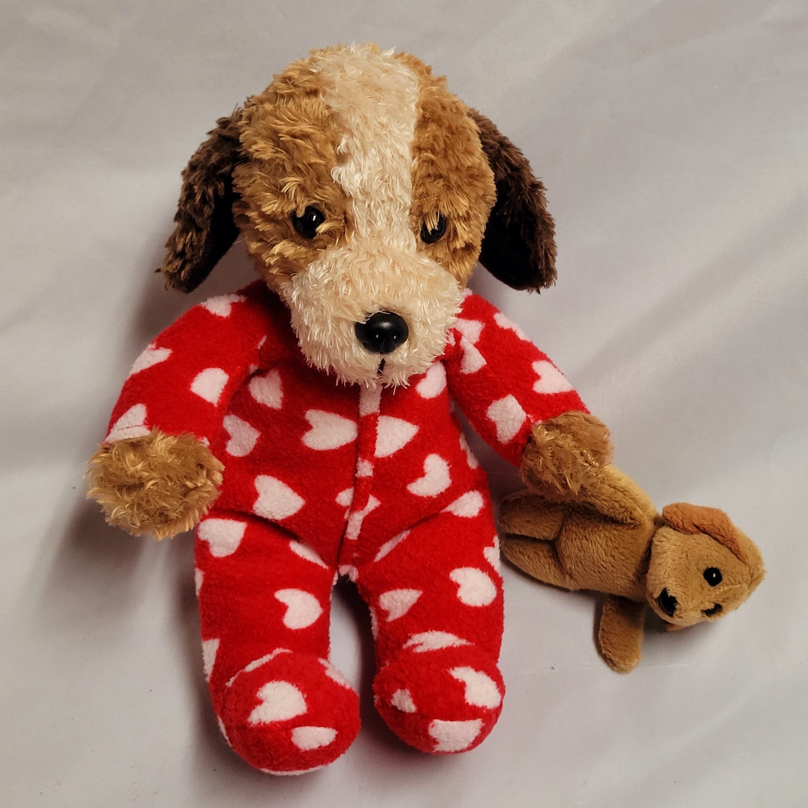Galerie Plush Dog w/ Baby in Red Heart Pajamas - Valentine's Day Collectible 8"