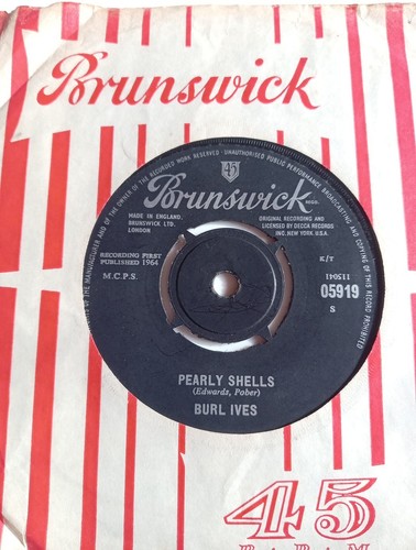 Burl Ives.. Pearly Shells. Brunswick 05919 1964 VG+ - Picture 3 of 4