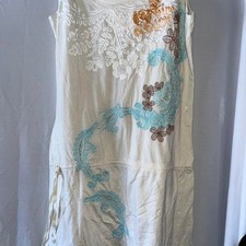 Johnny was cream turquoise embroidered knit dress drawstring wst sz S