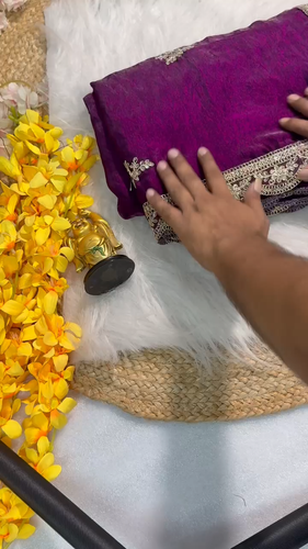 Saree Blouse Set Satin Fabric Wrap Dress Saree With Kalamkari Print Blouse Set - Video 1 of 1