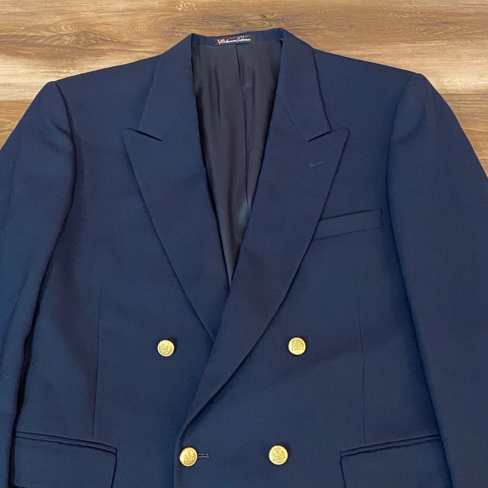 Chaqueta Blazer Stafford 42R Para Hombre Azul Marino Doble Pecho 4 Botones Dorados EE. UU. Foto 2 de 4