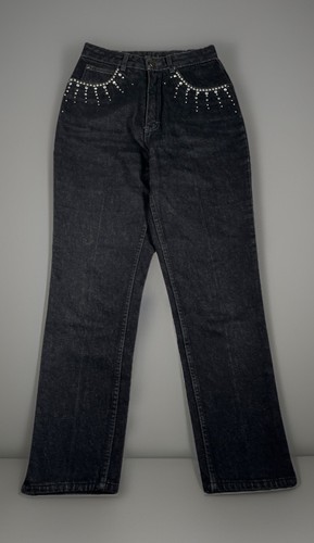 VTG- Contempo Casuals Denim Jeans Women Size 7 Rhinestone Eyelash Embellished