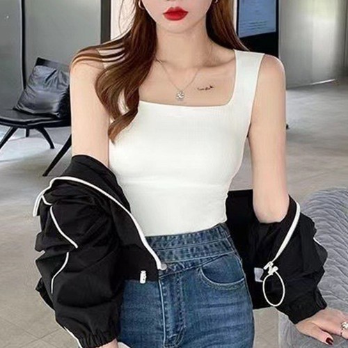 Women Vest Wide Shouldered Square Neck With Threaded Chest Pad Breathable - Picture 12 of 28