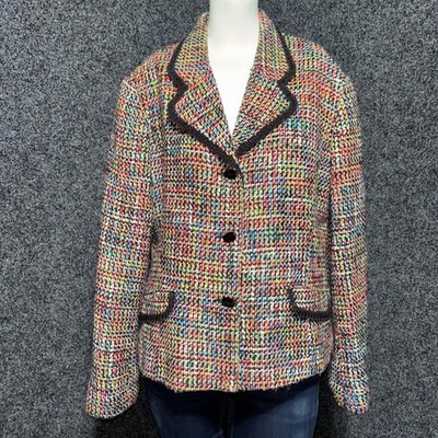 Sag Harbor Multicolor Tweed Blazer Jacket 14P Black Trim Retro Classic Timeless