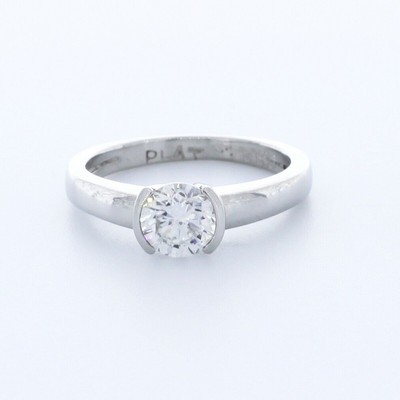 1.0ct Natural Diamond D/VS2 Round Cut Platinum Helf-Bezel Classic Solitaire Ring