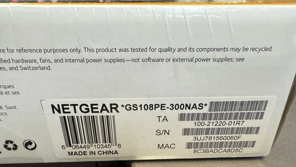 NETGEAR ProSafe 8-Port Ethernet Plus Switch W/4 Port POE GS108PE-300NAS - Image 2 of 2