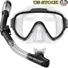 Snorkel Set Adults Snorkeling Gear Anti-Fog Swim Mask Dry Top Snorkel Kit Black