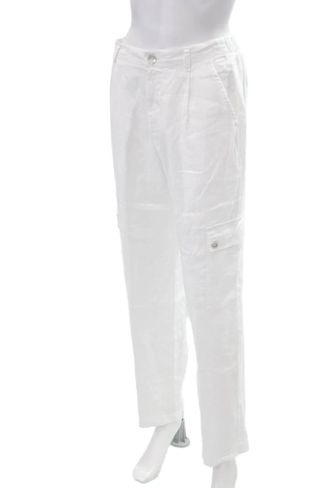 Pantalones cargo Bella Dahl para mujer de lino tiro alto pierna recta blancos talla pequeña Foto 2 de 4