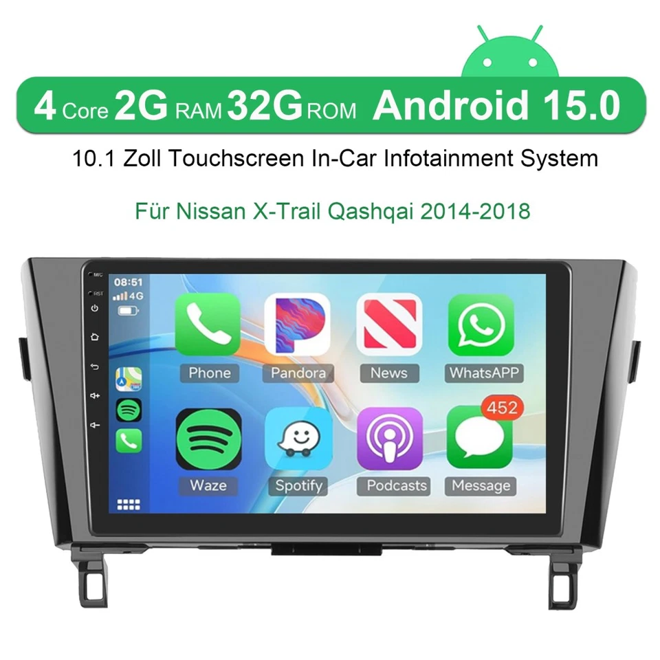DAB+ Carplay Android 15 Autoradio für Nissan X-Trail Qashqai 2014-2018 GPS NAVI - Bild 4 von 4