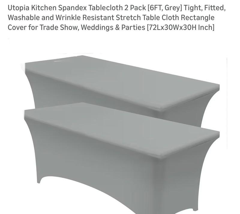 NEW Stretchable Tablecloth, Gray, 2-Pack, 6-ft Spandex Tight Fit Cover.