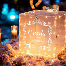 Acrylic Wedding Card Box with Lock LED Lights, Wedding Card Box Gift for Wedding