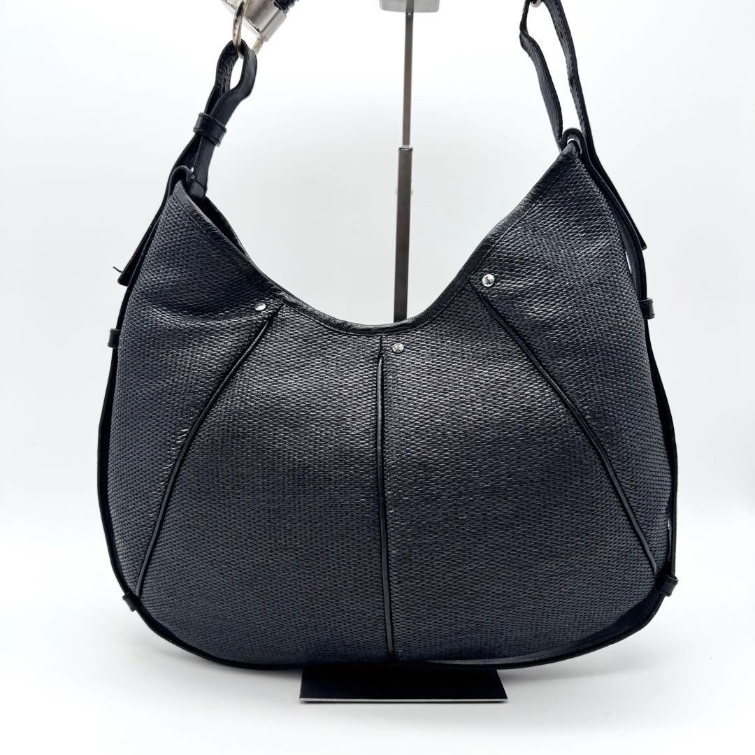 Yves Saint Laurent YSL Rive Gauche Mombasa Shoulder Bag Raffia Leather Black image 3