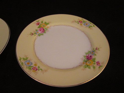 Meito China Yellow Band Floral Cream MEI1052 Pair (2) Dinner Plates - Picture 3 of 5