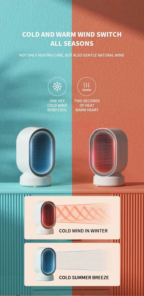 DOUHE 2IN1 Electric Fan Desk Heater Cooler Heat Hot Cool Air Cooling Portable AU - Image 3 of 4