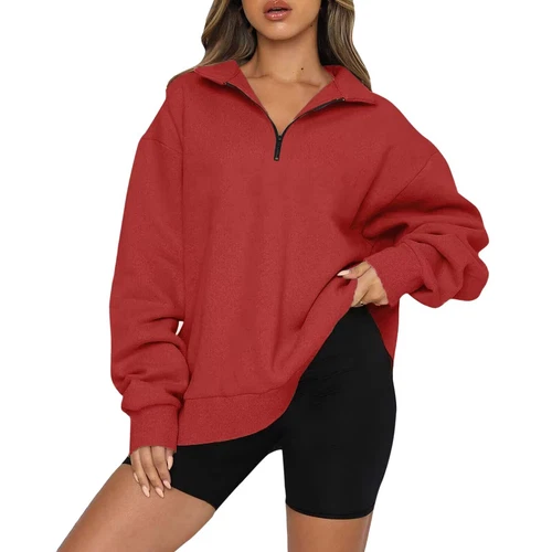 Womens Oversized Half Zip Pullover Long Sleeve Sweatshirt Hoodie Sweater Blouse - Picture 58 of 75