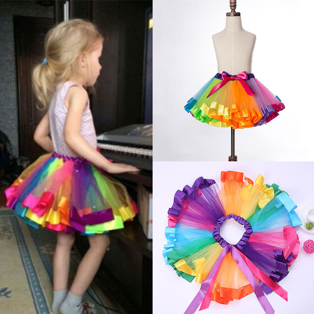 Niños Niñas Bebé TulTutu Arco Iris Colorida Elegante Falda de Malla Fiesta 2 a 8 Años
